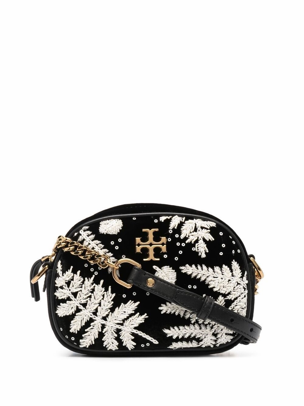 Tory Burch Kira Embroidered Velvet Camera Bag White Sequin Floral Embroidery - Picture 2 of 7
